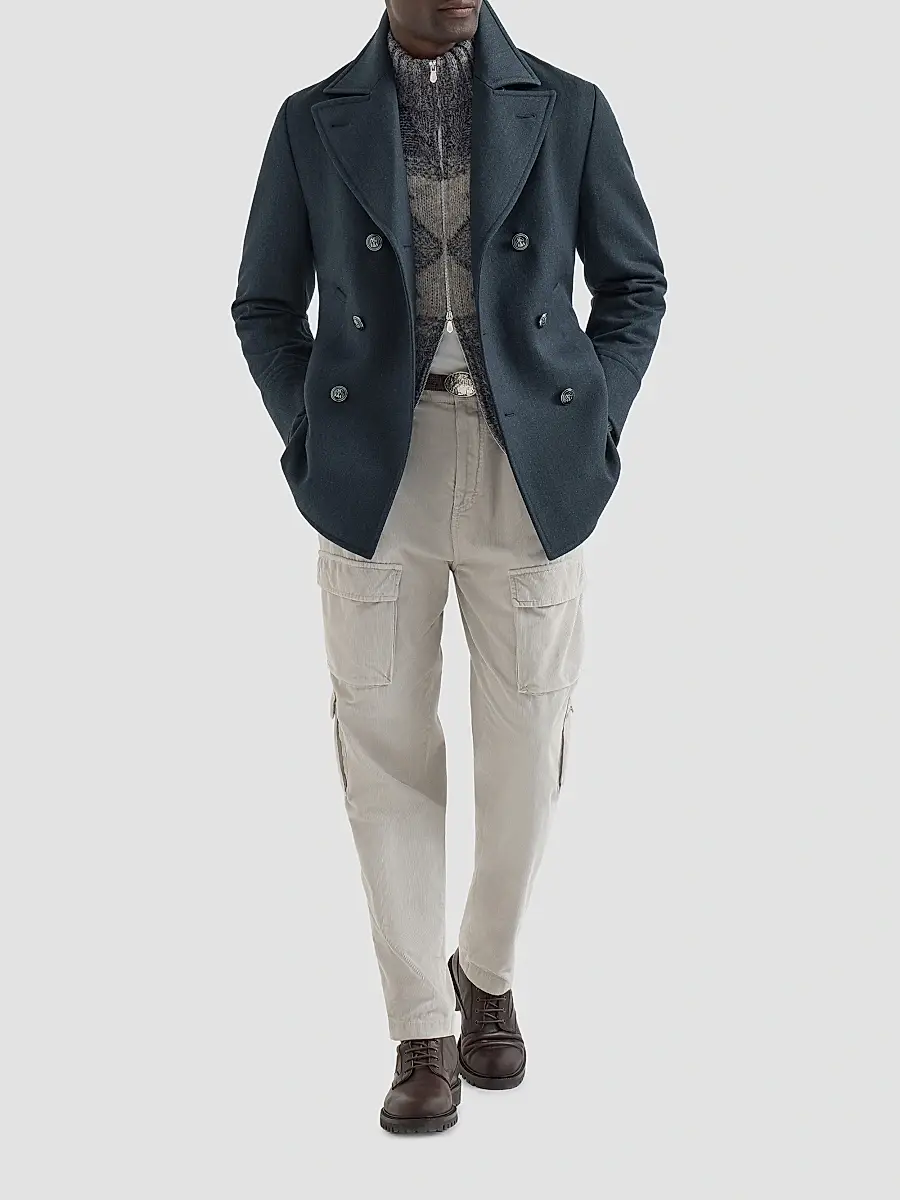 Brunello Cucinelli Men's Virgin Wool, Silk and Cashmere Chiné Cable Knit Cardigan | Thumbnail 2 Brunello Cucinelli Men's Virgin Wool, Silk and Cashmere Chiné Cable Knit Cardigan | Thumbnail 2