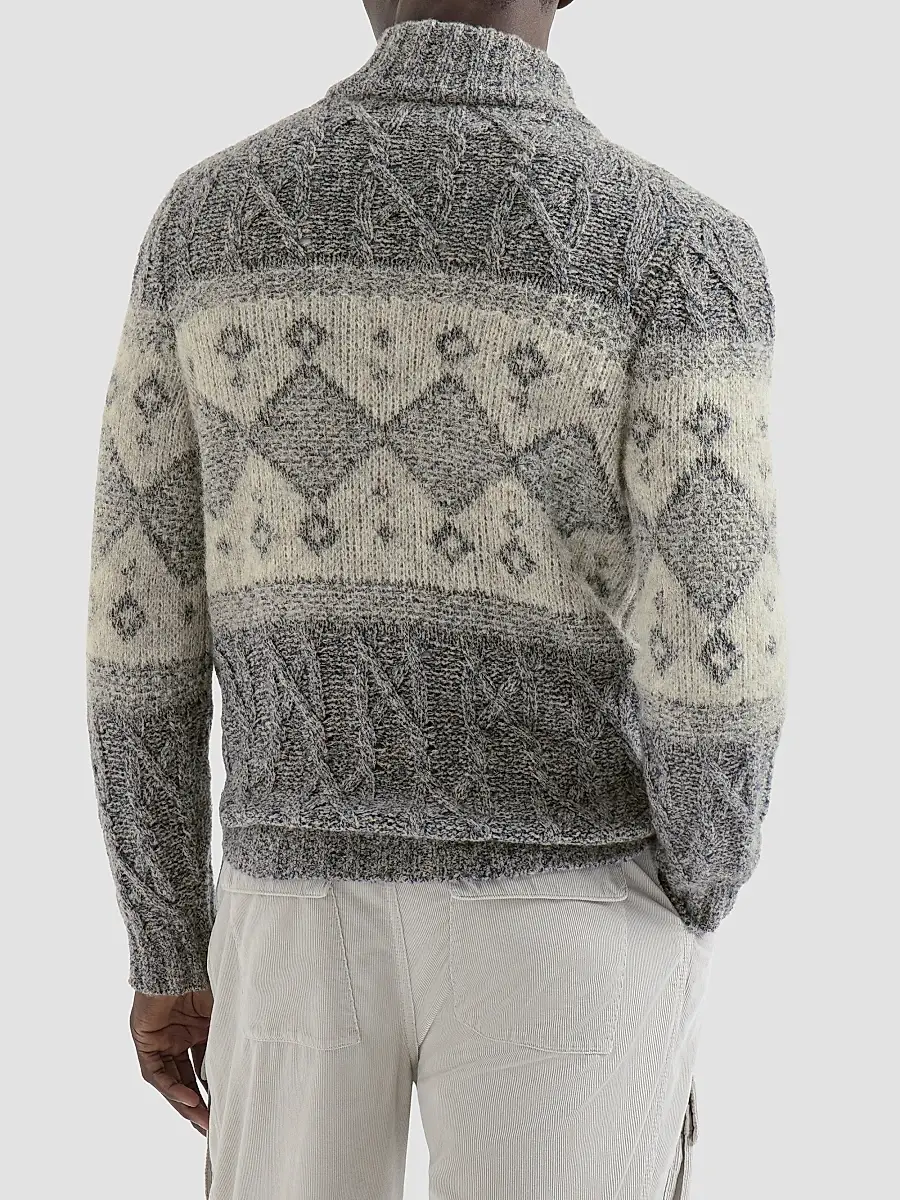Brunello Cucinelli Men's Virgin Wool, Silk and Cashmere Chiné Cable Knit Cardigan | Thumbnail 4 Brunello Cucinelli Men's Virgin Wool, Silk and Cashmere Chiné Cable Knit Cardigan | Thumbnail 4