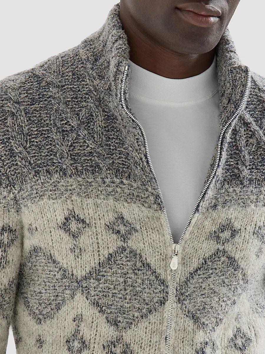 Brunello Cucinelli Men's Virgin Wool, Silk and Cashmere Chiné Cable Knit Cardigan | Thumbnail 6 Brunello Cucinelli Men's Virgin Wool, Silk and Cashmere Chiné Cable Knit Cardigan | Thumbnail 6
