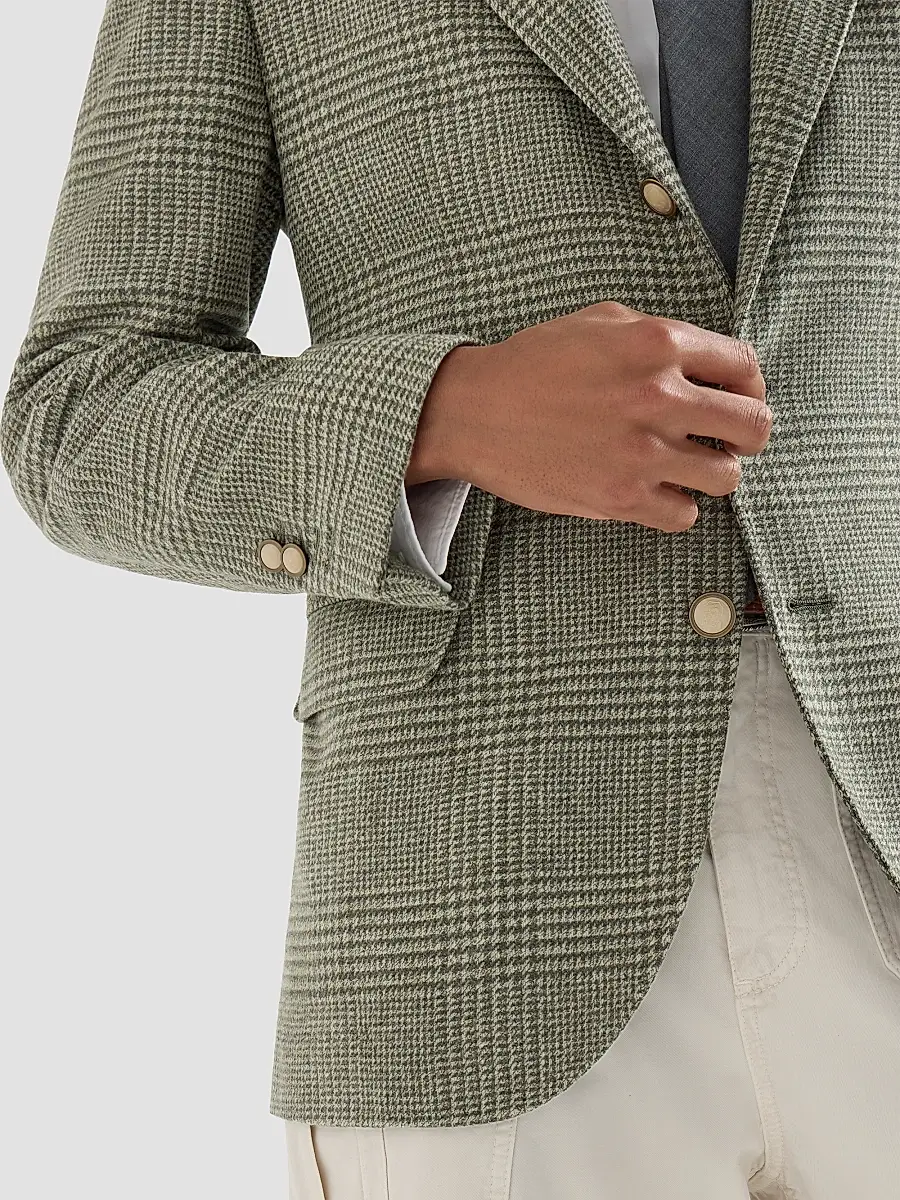 Brunello Cucinelli Men's Comfort Wool and Cashmere Prince of Wales Flannel Deconstructed Blazer | Thumbnail 4 Brunello Cucinelli Men's Comfort Wool and Cashmere Prince of Wales Flannel Deconstructed Blazer | Thumbnail 4