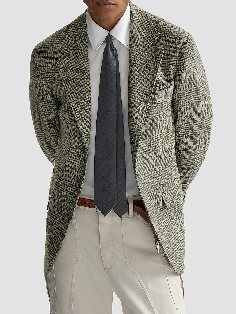 Brunello Cucinelli Men's Comfort Wool and Cashmere Prince of Wales Flannel Deconstructed Blazer | Thumbnail 5 Brunello Cucinelli Men's Comfort Wool and Cashmere Prince of Wales Flannel Deconstructed Blazer | Thumbnail 5