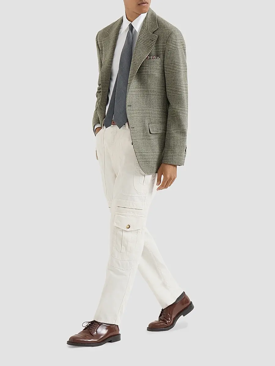 Brunello Cucinelli Men's Comfort Wool and Cashmere Prince of Wales Flannel Deconstructed Blazer | Thumbnail 6 Brunello Cucinelli Men's Comfort Wool and Cashmere Prince of Wales Flannel Deconstructed Blazer | Thumbnail 6