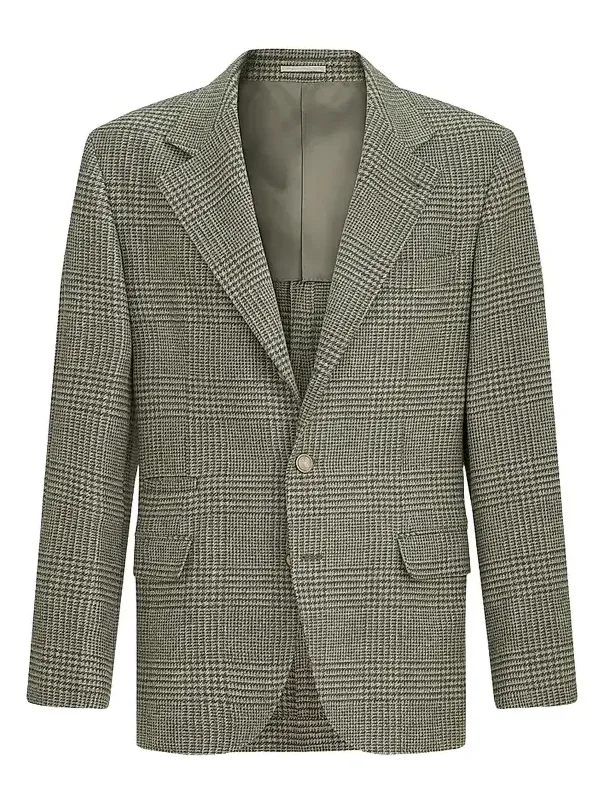 Men's Comfort Wool and Cashmere Prince of Wales Flannel Deconstructed Blazer Men's Comfort Wool and Cashmere Prince of Wales Flannel Deconstructed Blazer