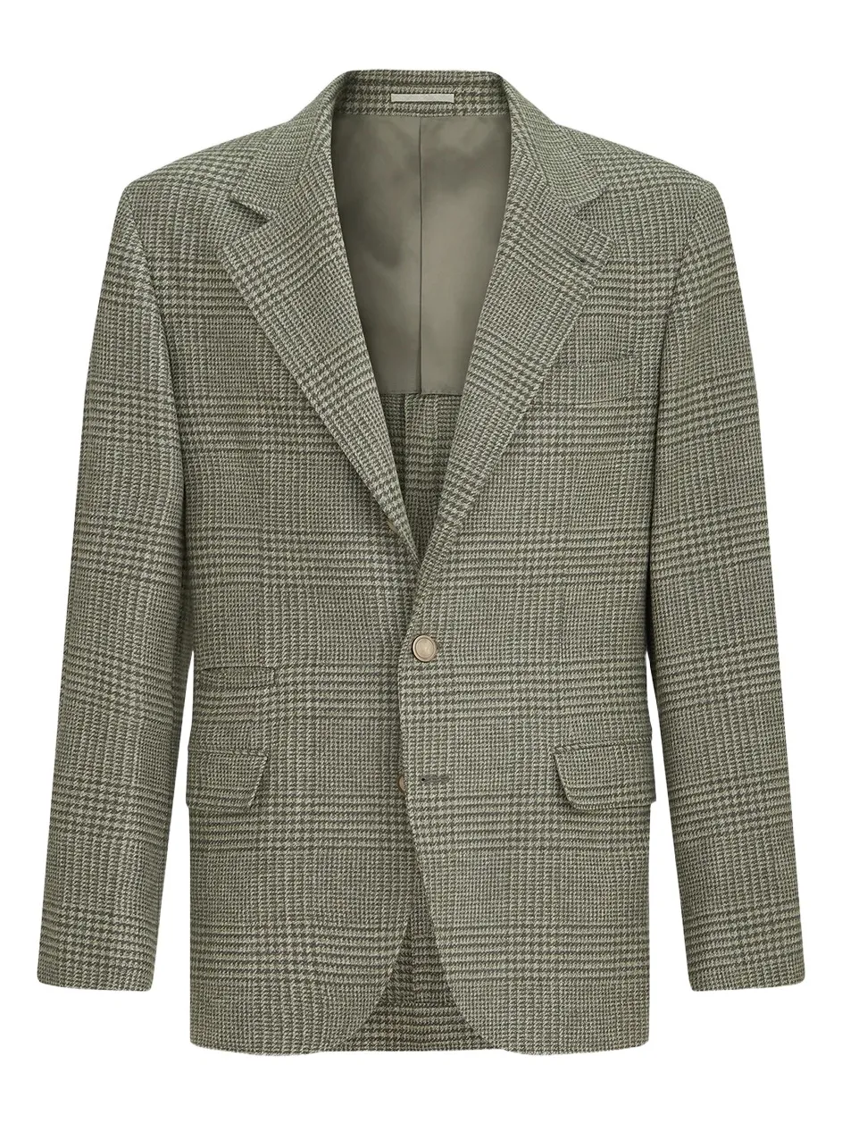 Men's Comfort Wool and Cashmere Prince of Wales Flannel Deconstructed Blazer Men's Comfort Wool and Cashmere Prince of Wales Flannel Deconstructed Blazer