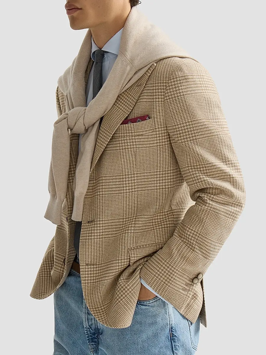 Brunello Cucinelli Men's Comfort Wool and Cashmere Flannel Deconstructed Blazer | Thumbnail 4 Brunello Cucinelli Men's Comfort Wool and Cashmere Flannel Deconstructed Blazer | Thumbnail 4