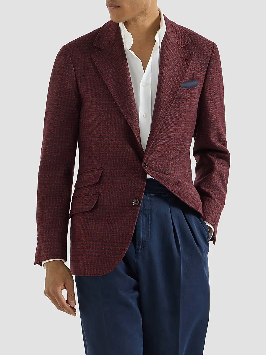 Brunello Cucinelli Men's Cashmere Prince of Wales Deconstructed Cavallo Blazer | Thumbnail 2 Brunello Cucinelli Men's Cashmere Prince of Wales Deconstructed Cavallo Blazer | Thumbnail 2