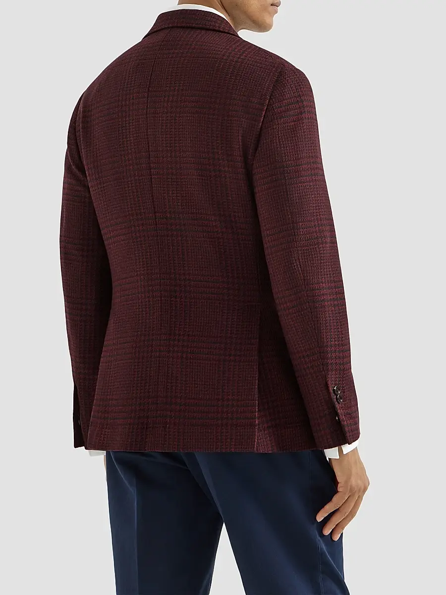 Brunello Cucinelli Men's Cashmere Prince of Wales Deconstructed Cavallo Blazer | Thumbnail 3 Brunello Cucinelli Men's Cashmere Prince of Wales Deconstructed Cavallo Blazer | Thumbnail 3