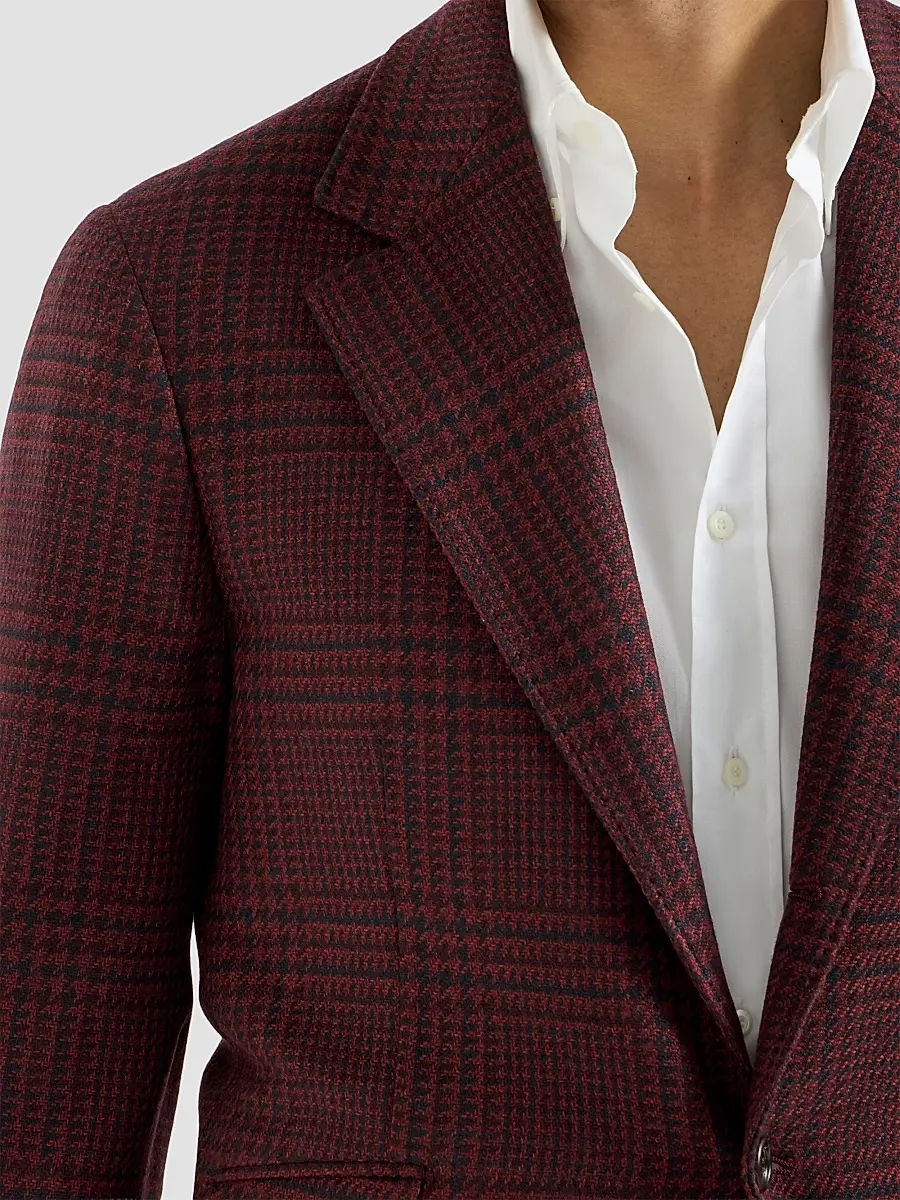 Brunello Cucinelli Men's Cashmere Prince of Wales Deconstructed Cavallo Blazer | Thumbnail 4 Brunello Cucinelli Men's Cashmere Prince of Wales Deconstructed Cavallo Blazer | Thumbnail 4