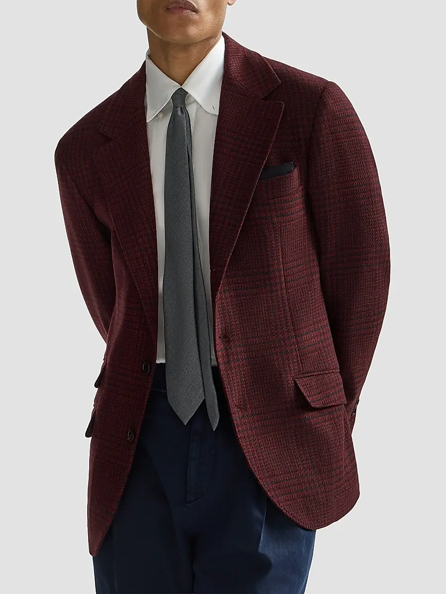 Brunello Cucinelli Men's Cashmere Prince of Wales Deconstructed Cavallo Blazer | Thumbnail 5 Brunello Cucinelli Men's Cashmere Prince of Wales Deconstructed Cavallo Blazer | Thumbnail 5