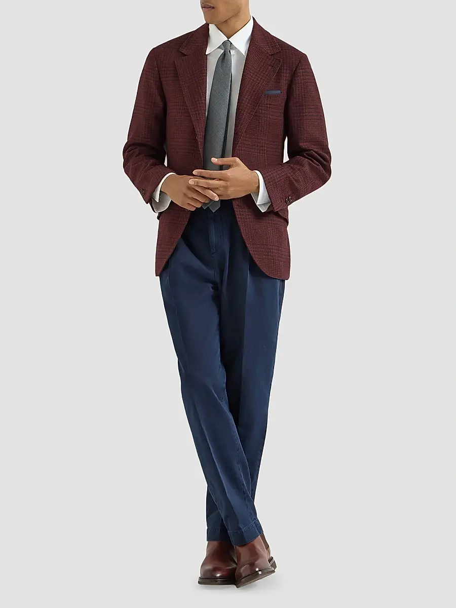 Brunello Cucinelli Men's Cashmere Prince of Wales Deconstructed Cavallo Blazer | Thumbnail 6 Brunello Cucinelli Men's Cashmere Prince of Wales Deconstructed Cavallo Blazer | Thumbnail 6