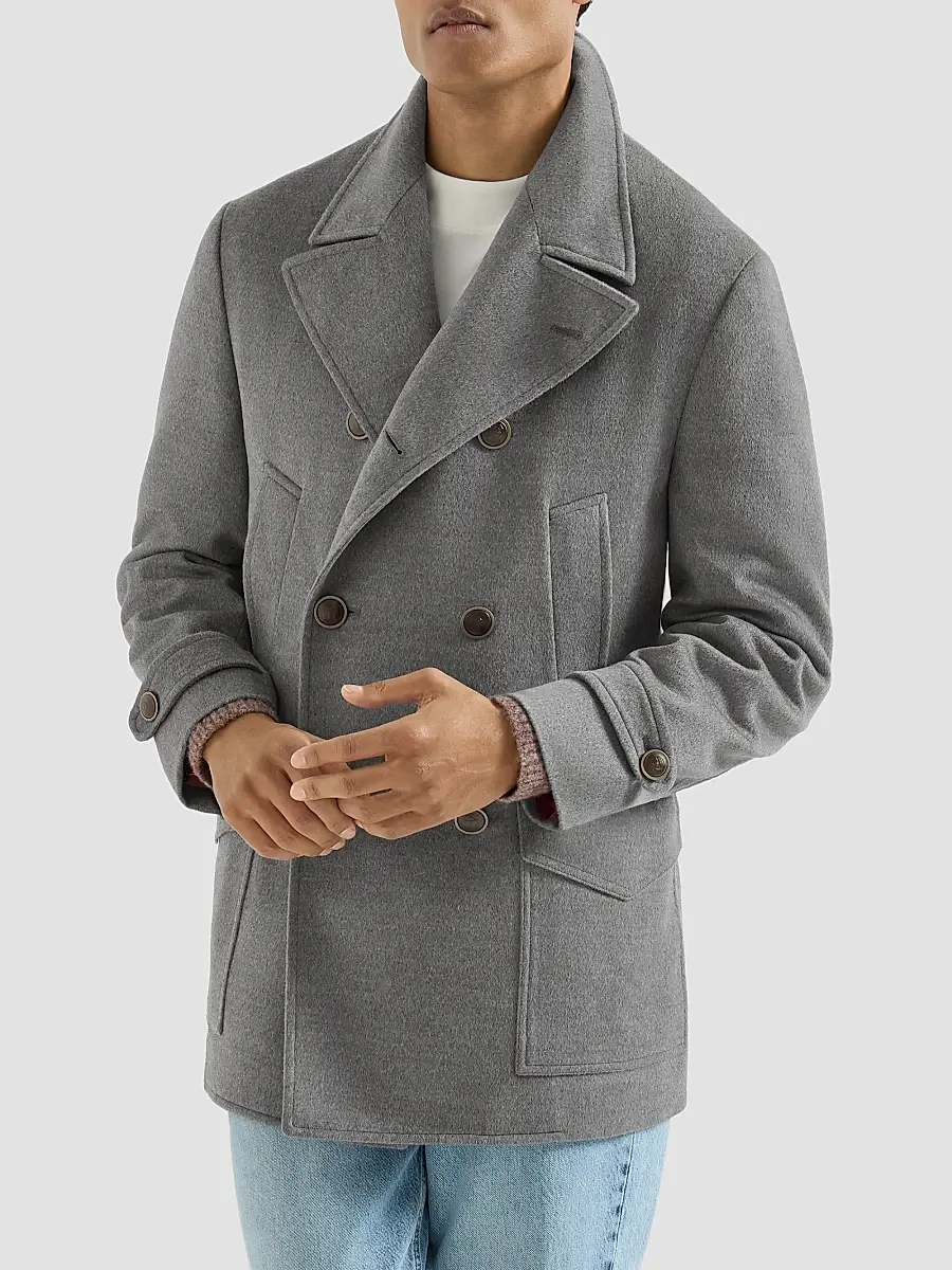 Brunello Cucinelli Men's Virgin Wool Cloth Four-Pocket Peacoat | Thumbnail 2 Brunello Cucinelli Men's Virgin Wool Cloth Four-Pocket Peacoat | Thumbnail 2