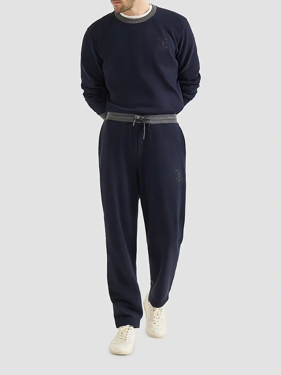 Brunello Cucinelli Men's Cotton French Terry Trousers with Embroidery - Cobalt | Thumbnail 2 Brunello Cucinelli Men's Cotton French Terry Trousers with Embroidery - Cobalt | Thumbnail 2