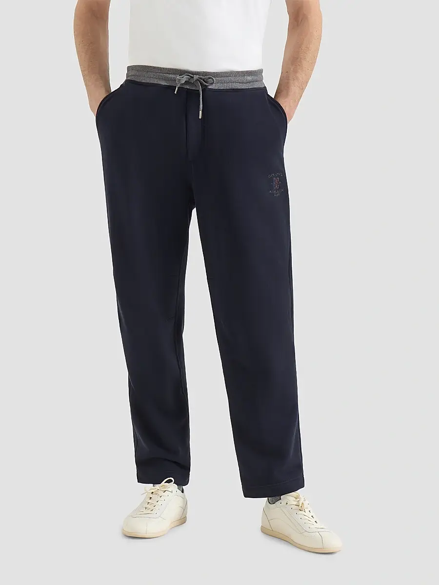 Brunello Cucinelli Men's Cotton French Terry Trousers with Embroidery - Cobalt | Thumbnail 3 Brunello Cucinelli Men's Cotton French Terry Trousers with Embroidery - Cobalt | Thumbnail 3