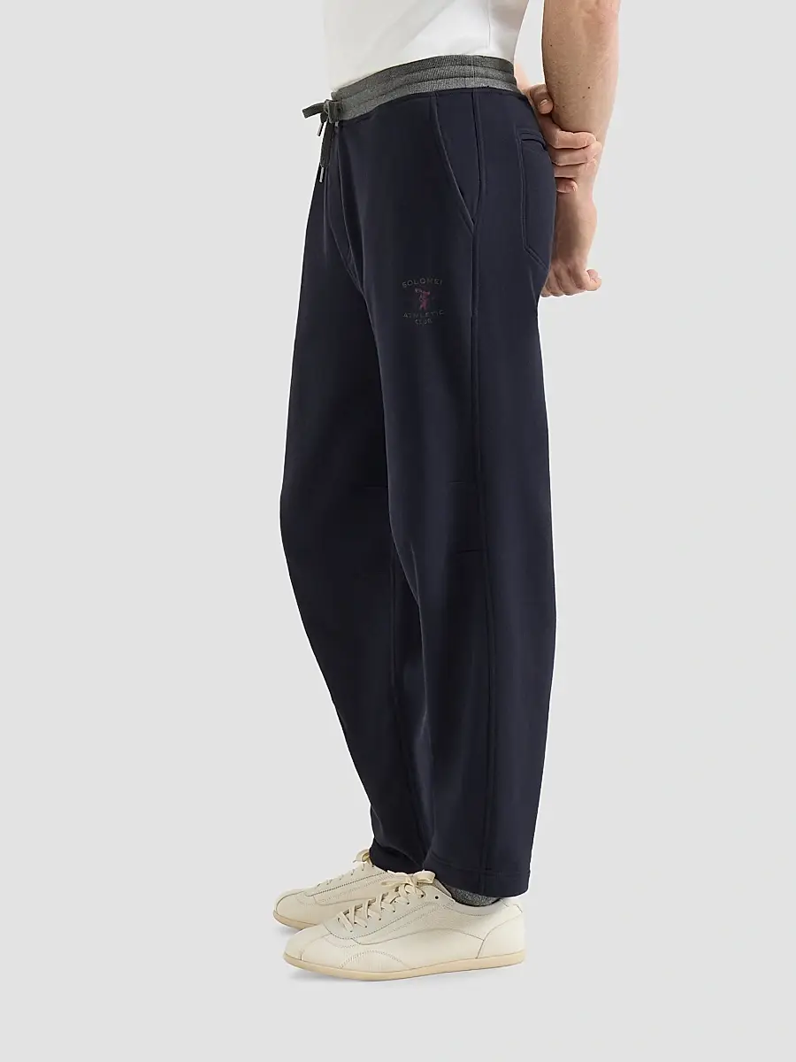 Brunello Cucinelli Men's Cotton French Terry Trousers with Embroidery - Cobalt | Thumbnail 4 Brunello Cucinelli Men's Cotton French Terry Trousers with Embroidery - Cobalt | Thumbnail 4