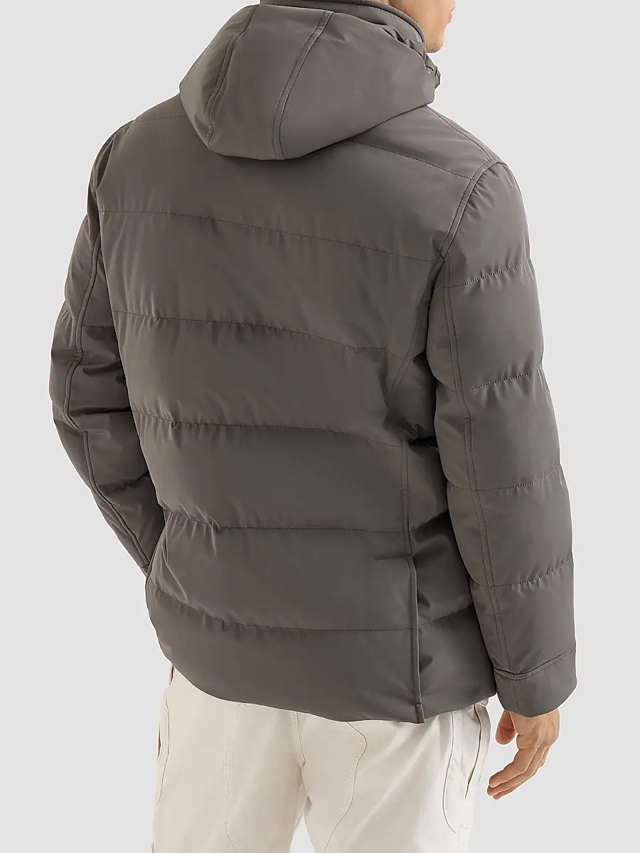Brunello Cucinelli Men's Stretch Bonded Nylon Down Parka with Detachable Hood - Lead | Thumbnail 3 Brunello Cucinelli Men's Stretch Bonded Nylon Down Parka with Detachable Hood - Lead | Thumbnail 3