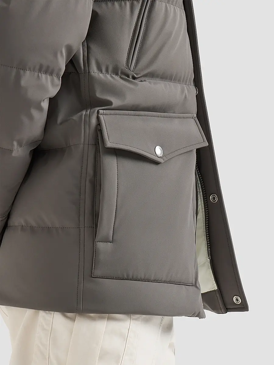 Brunello Cucinelli Men's Stretch Bonded Nylon Down Parka with Detachable Hood - Lead | Thumbnail 4 Brunello Cucinelli Men's Stretch Bonded Nylon Down Parka with Detachable Hood - Lead | Thumbnail 4