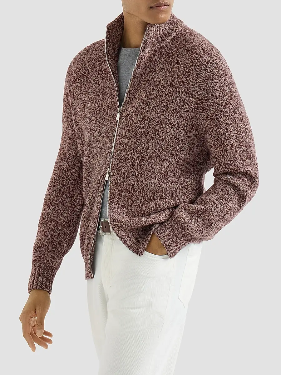 Brunello Cucinelli Men's Virgin Wool, Silk and Cashmere Chiné Cardigan | Thumbnail 2