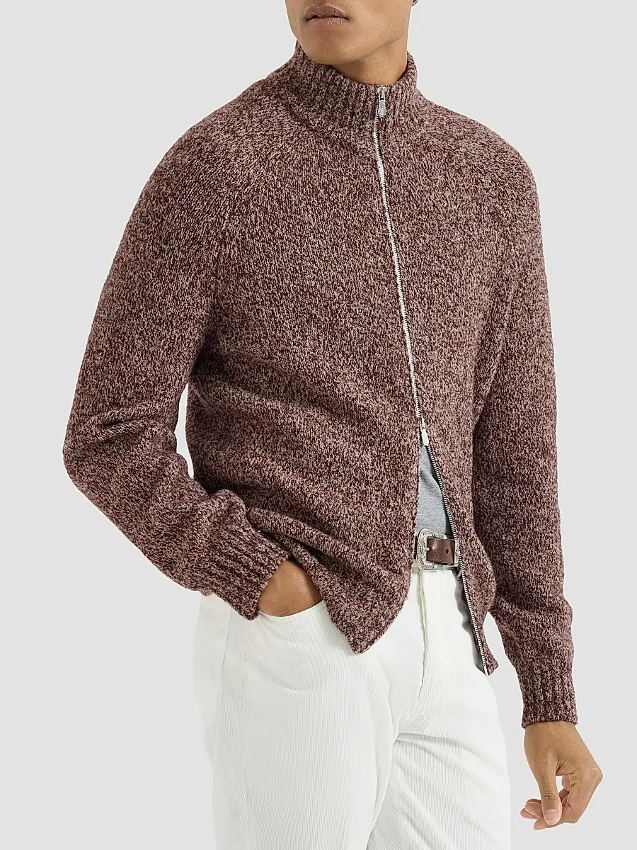 Brunello Cucinelli Men's Virgin Wool, Silk and Cashmere Chiné Cardigan | Thumbnail 5