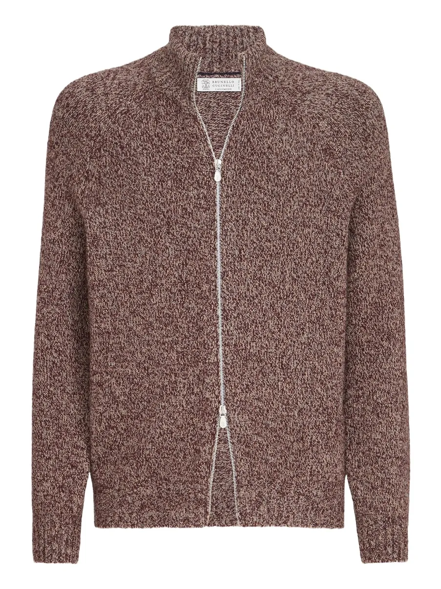 Men's Virgin Wool, Silk and Cashmere Chiné Cardigan Men's Virgin Wool, Silk and Cashmere Chiné Cardigan