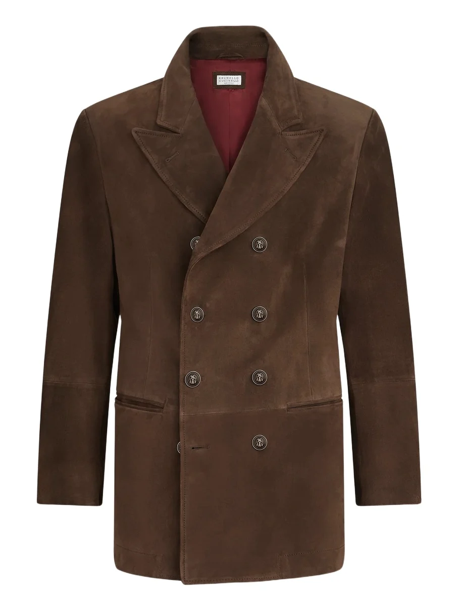 Brunello Cucinelli Men's Suede Blazer-Style Outerwear Jacket with Peak Lapels - Brown