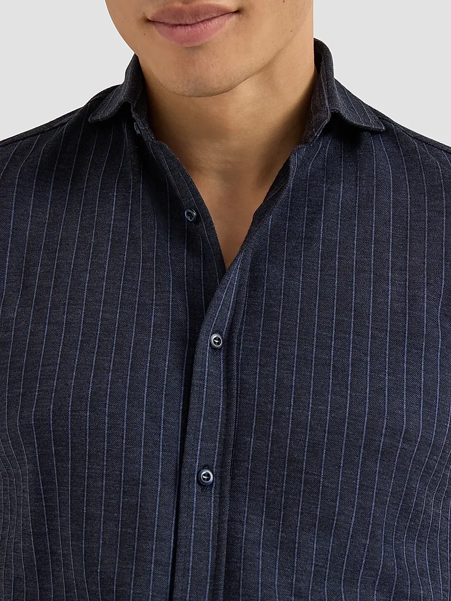 Brunello Cucinelli Men's Virgin Wool, Silk and Cotton Chalk Stripe Piqué Shirt | Thumbnail 6