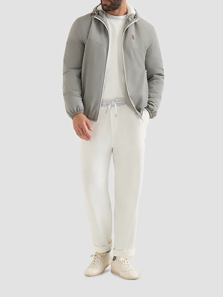 Brunello Cucinelli Men's Cotton French Terry Trousers with Embroidery - Off White | Thumbnail 2 Brunello Cucinelli Men's Cotton French Terry Trousers with Embroidery - Off White | Thumbnail 2