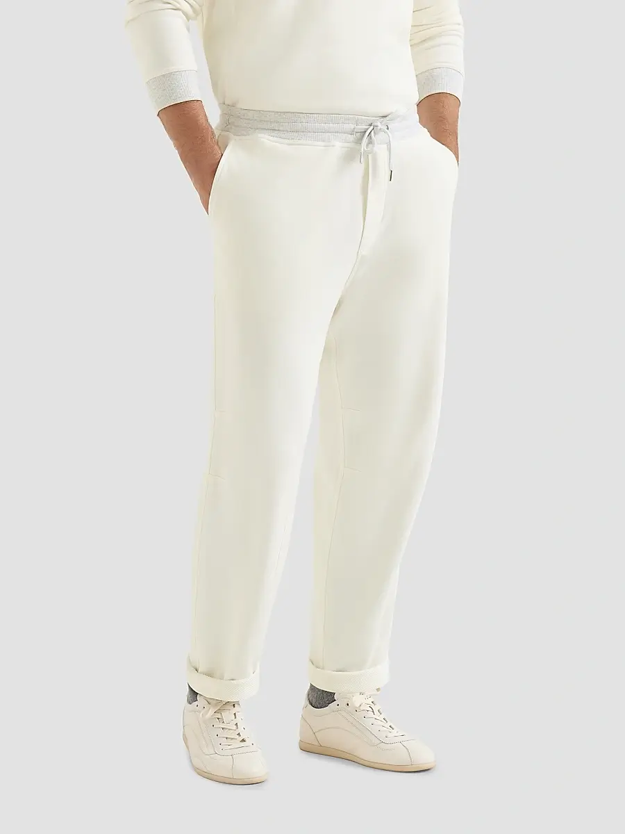 Brunello Cucinelli Men's Cotton French Terry Trousers with Embroidery - Off White | Thumbnail 3 Brunello Cucinelli Men's Cotton French Terry Trousers with Embroidery - Off White | Thumbnail 3