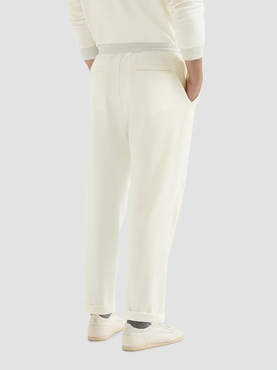 Brunello Cucinelli Men's Cotton French Terry Trousers with Embroidery - Off White | Thumbnail 4 Brunello Cucinelli Men's Cotton French Terry Trousers with Embroidery - Off White | Thumbnail 4
