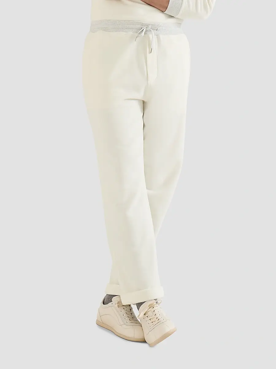 Brunello Cucinelli Men's Cotton French Terry Trousers with Embroidery - Off White | Thumbnail 5 Brunello Cucinelli Men's Cotton French Terry Trousers with Embroidery - Off White | Thumbnail 5