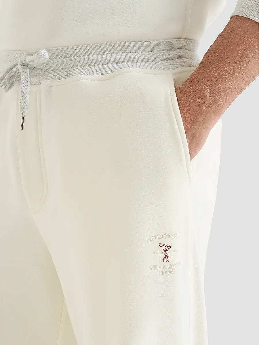 Brunello Cucinelli Men's Cotton French Terry Trousers with Embroidery - Off White | Thumbnail 6 Brunello Cucinelli Men's Cotton French Terry Trousers with Embroidery - Off White | Thumbnail 6