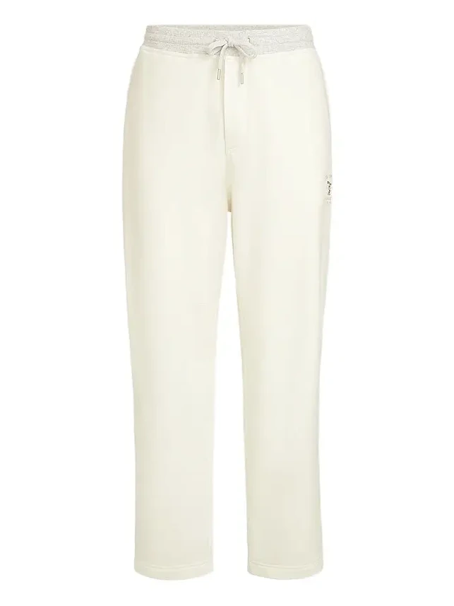 Men's Cotton French Terry Trousers with Embroidery - Off White