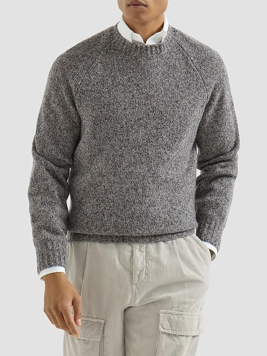 Brunello Cucinelli Men's Virgin Wool, Silk and Cashmere Chiné Sweater | Thumbnail 2 Brunello Cucinelli Men's Virgin Wool, Silk and Cashmere Chiné Sweater | Thumbnail 2
