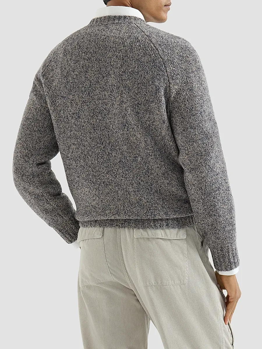 Brunello Cucinelli Men's Virgin Wool, Silk and Cashmere Chiné Sweater | Thumbnail 3 Brunello Cucinelli Men's Virgin Wool, Silk and Cashmere Chiné Sweater | Thumbnail 3