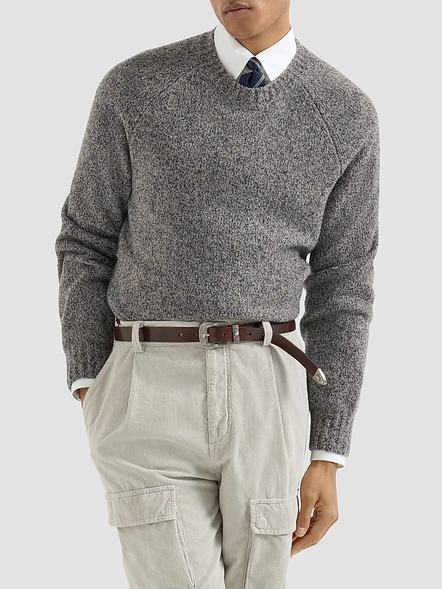 Brunello Cucinelli Men's Virgin Wool, Silk and Cashmere Chiné Sweater | Thumbnail 5 Brunello Cucinelli Men's Virgin Wool, Silk and Cashmere Chiné Sweater | Thumbnail 5