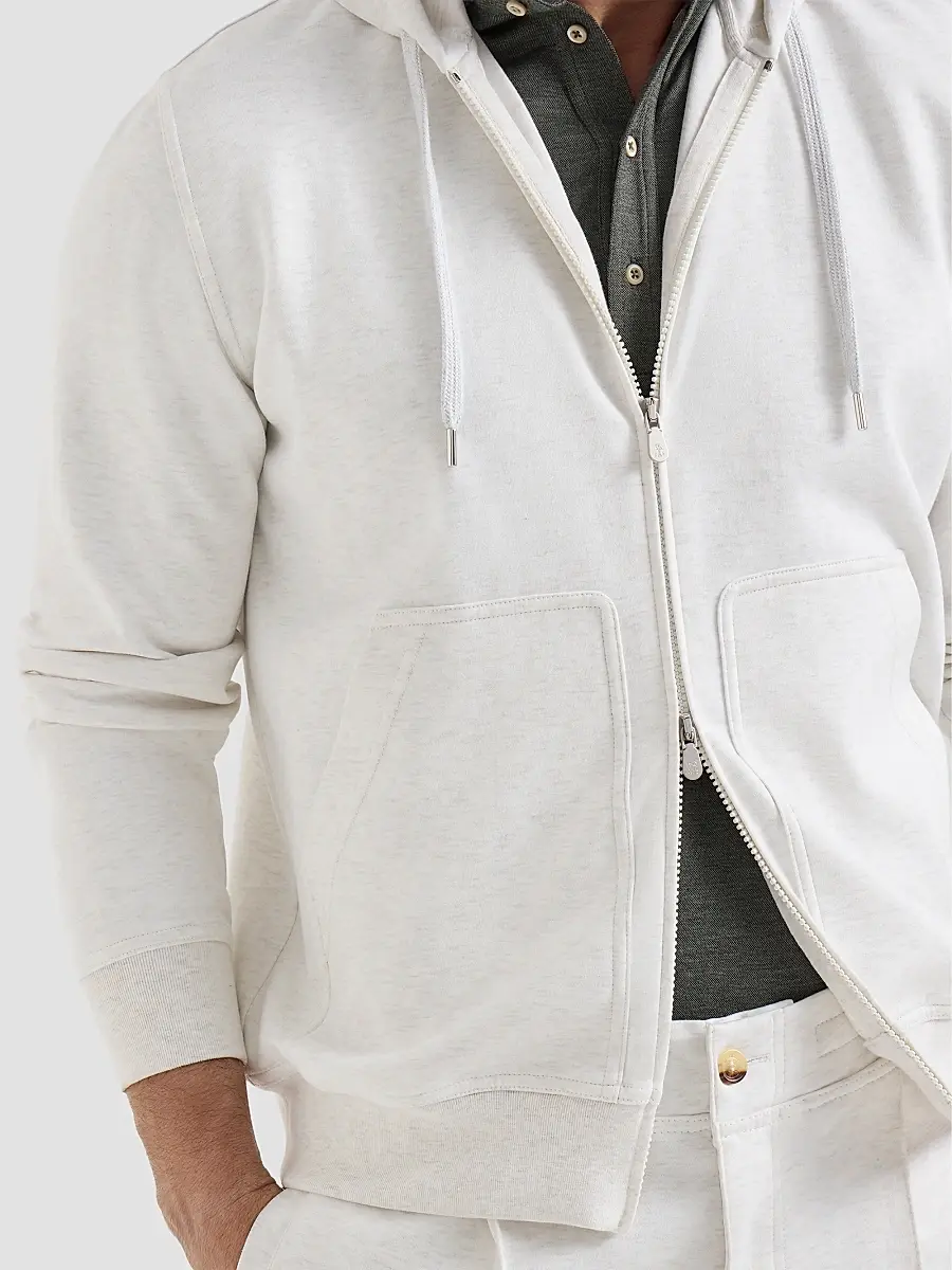 Brunello Cucinelli Men's Techno Cotton French Terry Double Cloth Hooded Sweatshirt | Thumbnail 4 Brunello Cucinelli Men's Techno Cotton French Terry Double Cloth Hooded Sweatshirt | Thumbnail 4
