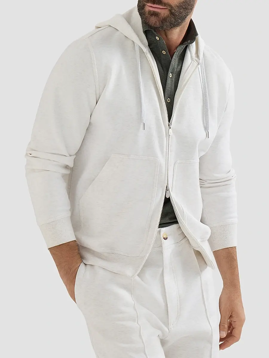 Brunello Cucinelli Men's Techno Cotton French Terry Double Cloth Hooded Sweatshirt | Thumbnail 5 Brunello Cucinelli Men's Techno Cotton French Terry Double Cloth Hooded Sweatshirt | Thumbnail 5