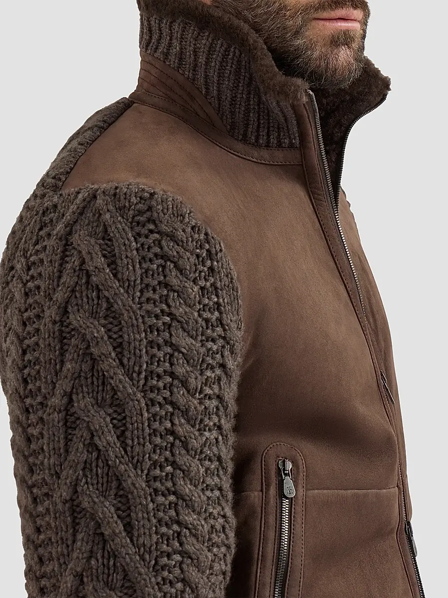 Brunello Cucinelli Men's Suede Shearling and Cashmere Knit Bomber Jacket | Thumbnail 6 Brunello Cucinelli Men's Suede Shearling and Cashmere Knit Bomber Jacket | Thumbnail 6