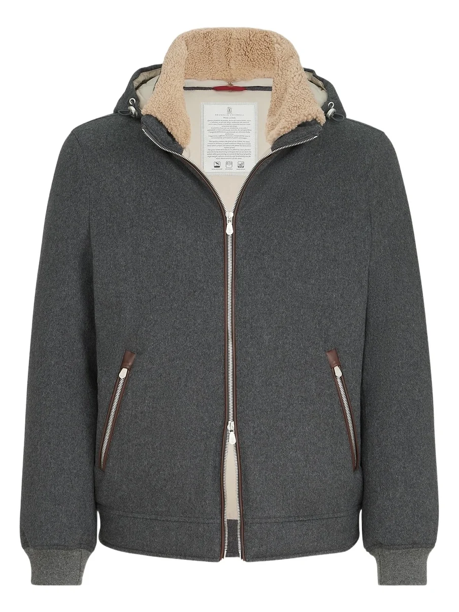 Men's Bonded Wool Flannel Down Jacket with Detachable Hood - Dark Grey Men's Bonded Wool Flannel Down Jacket with Detachable Hood - Dark Grey
