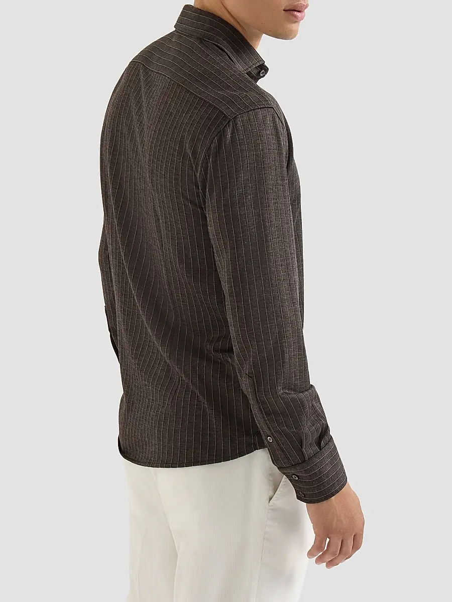 Brunello Cucinelli Men's Virgin Wool, Silk and Cotton Chalk Stripe Piqué Shirt | Thumbnail 5 Brunello Cucinelli Men's Virgin Wool, Silk and Cotton Chalk Stripe Piqué Shirt | Thumbnail 5