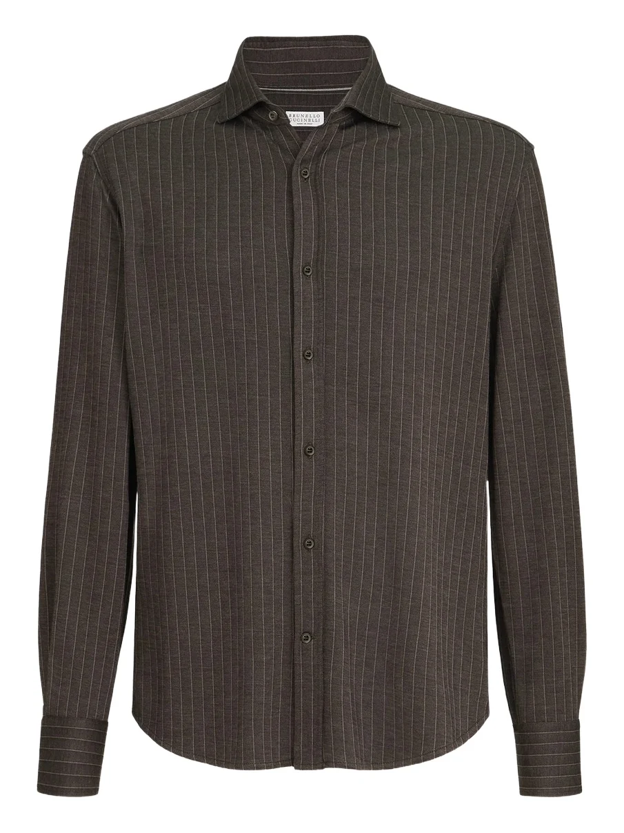 Men's Virgin Wool, Silk and Cotton Chalk Stripe Piqué Shirt