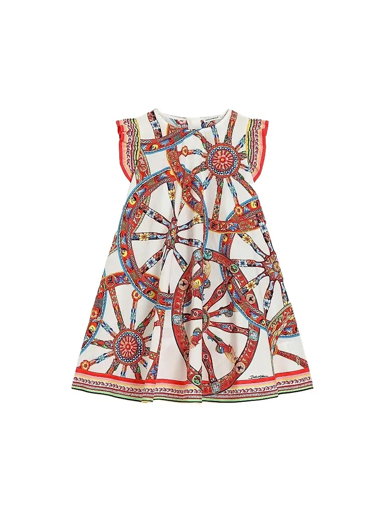 Dolce & Gabbana Little Girl's & Girl's Printed Flutter Sleeve Dress - Carretto | Image 1 Dolce & Gabbana Little Girl's & Girl's Printed Flutter Sleeve Dress - Carretto | Image 1