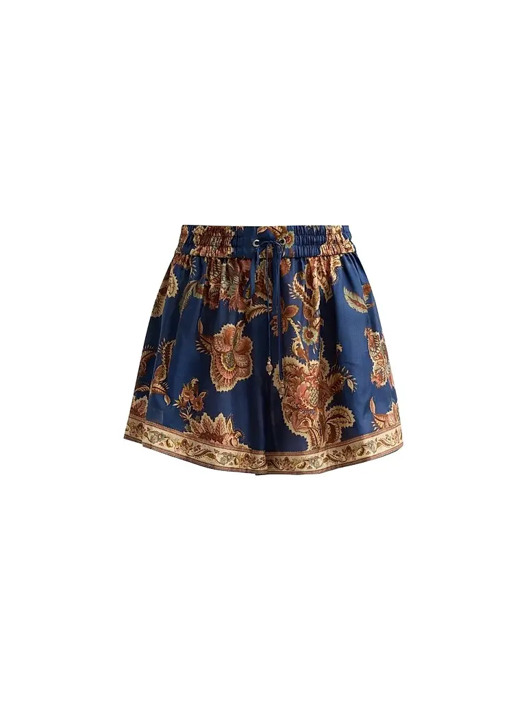 Zimmermann Women's Aster Silk Relaxed Shorts - Navy Jacobean | Image 1 Zimmermann Women's Aster Silk Relaxed Shorts - Navy Jacobean | Image 1