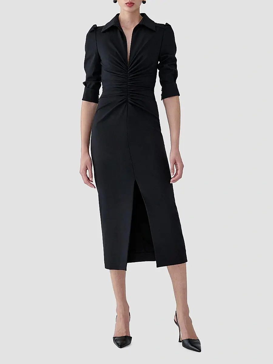 Carolina Herrera Women's Ruched Jersey Wool Midi-Dress | Thumbnail 2 Carolina Herrera Women's Ruched Jersey Wool Midi-Dress | Thumbnail 2