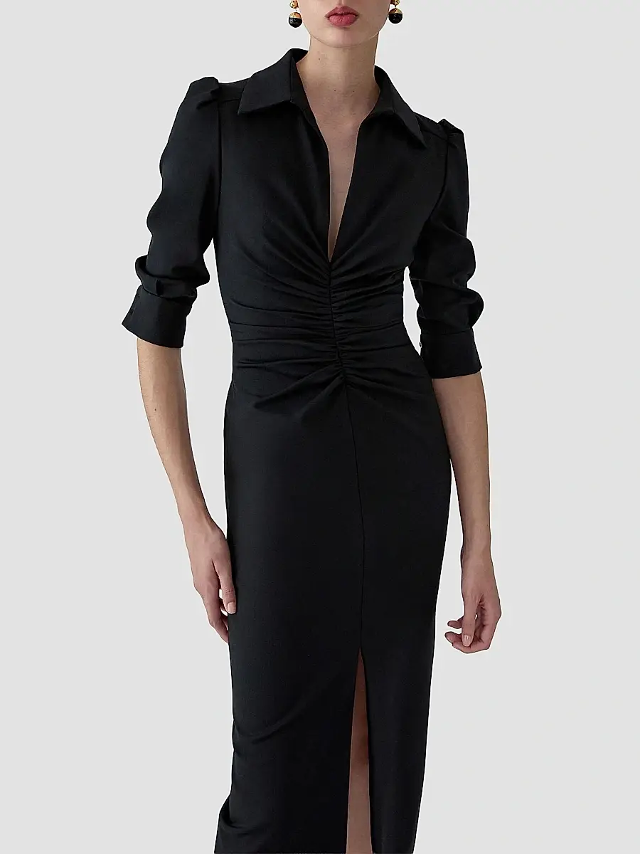 Carolina Herrera Women's Ruched Jersey Wool Midi-Dress | Thumbnail 4 Carolina Herrera Women's Ruched Jersey Wool Midi-Dress | Thumbnail 4