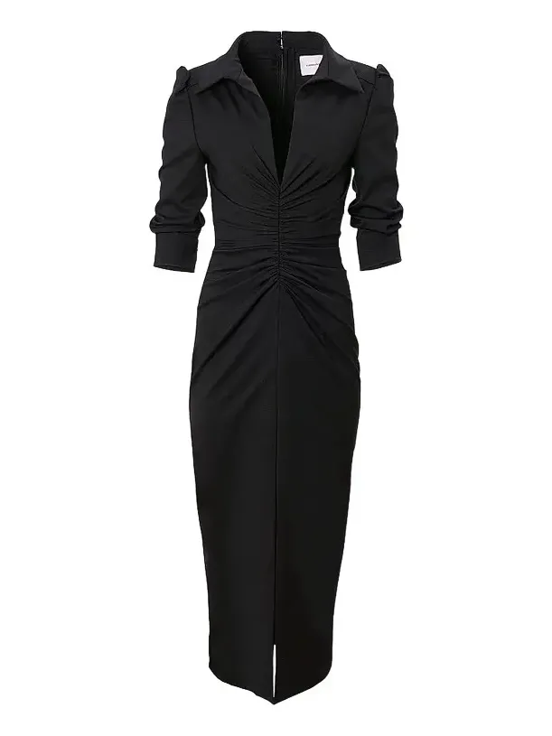 Women's Ruched Jersey Wool Midi-Dress