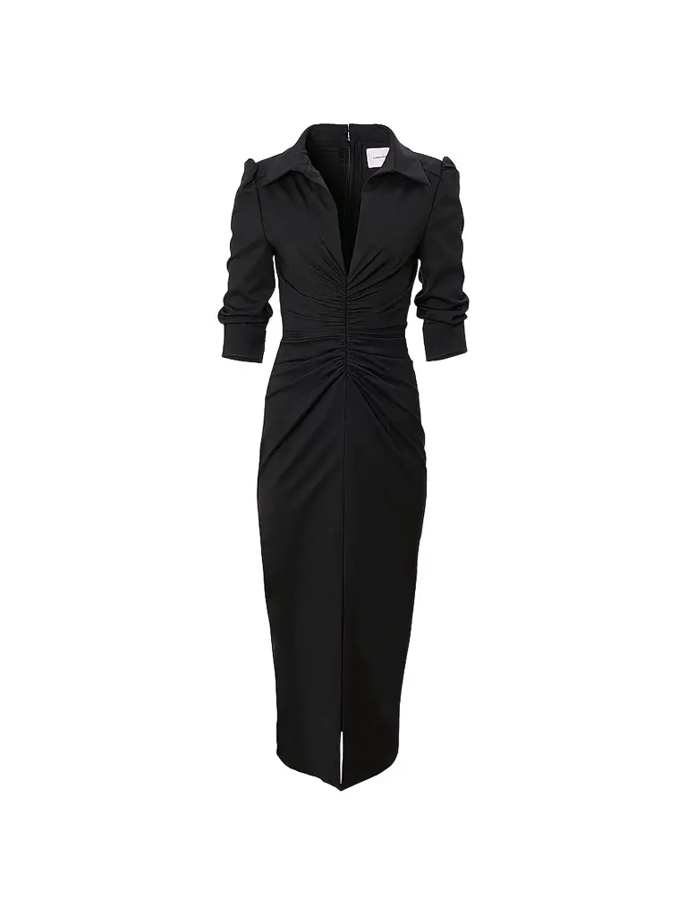 Carolina Herrera Women's Ruched Jersey Wool Midi-Dress - Black | Image 1 Carolina Herrera Women's Ruched Jersey Wool Midi-Dress - Black | Image 1