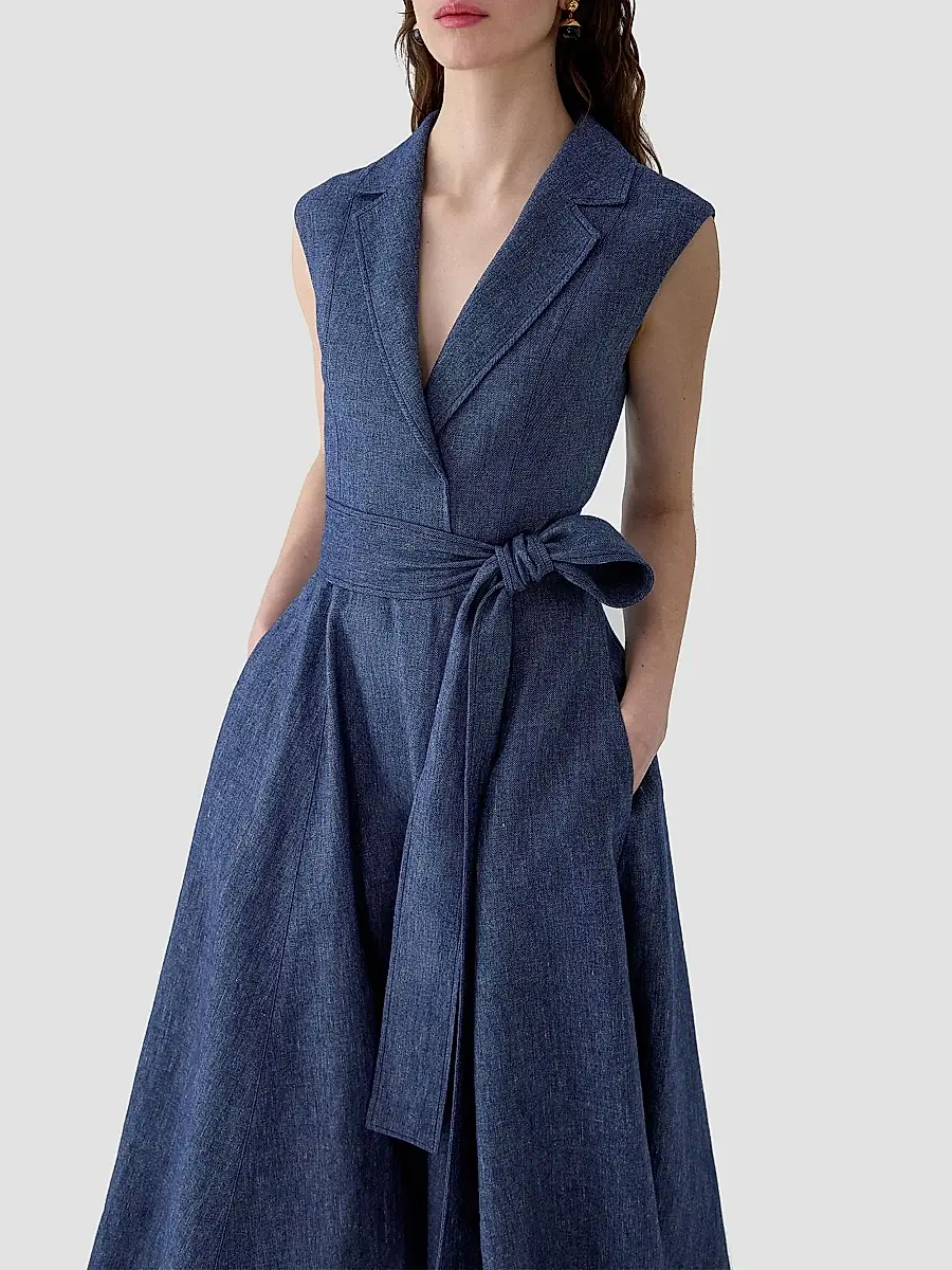 Carolina Herrera Women's Linen-Blend Sleeveless Trench Midi-Dress | Thumbnail 4 Carolina Herrera Women's Linen-Blend Sleeveless Trench Midi-Dress | Thumbnail 4
