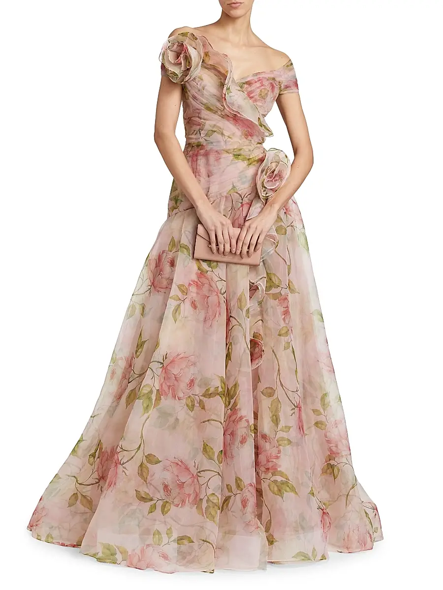 Teri Jon by Rickie Freeman Women's Floral Organza Tulle A-Line Gown | Thumbnail 2