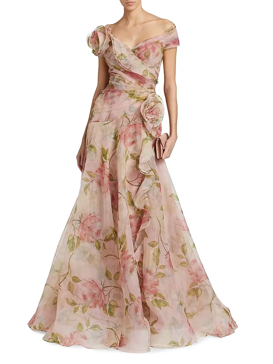 Teri Jon by Rickie Freeman Women's Floral Organza Tulle A-Line Gown | Thumbnail 3