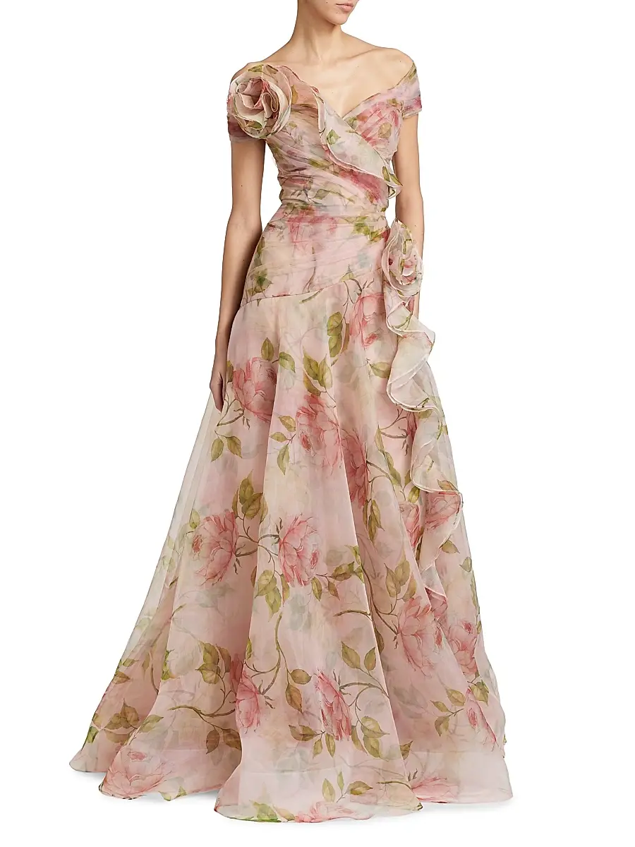 Teri Jon by Rickie Freeman Women's Floral Organza Tulle A-Line Gown | Thumbnail 4